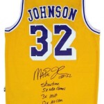 MAGIC JOHNSON AUTOGRAPHED OFFICIAL NBA YELLOW LAKERS BASKETBALL STAT JERSEY