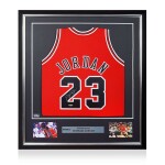 MICHAEL JORDAN CHICAGO BULL RED JERSEY (FRAMED)